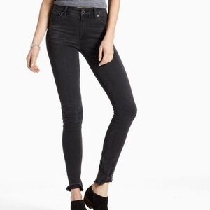 Lucky brand bridgette high rise skinny jean with raw hem black wash sz 27